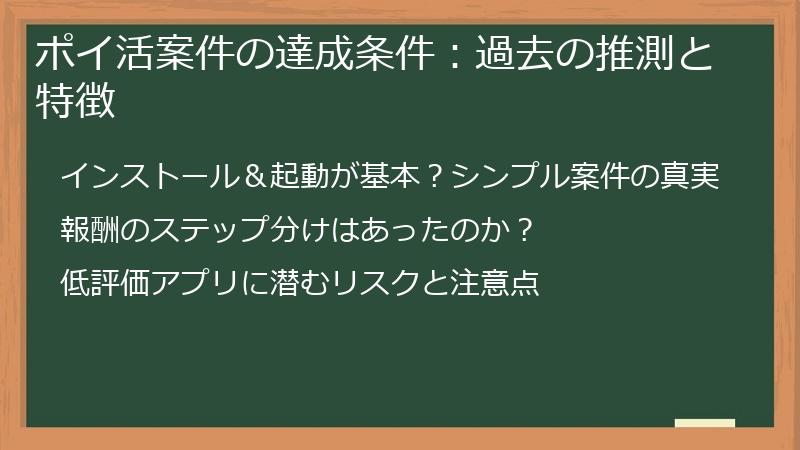 ポイ活案件の達成条件：過去の推測と特徴