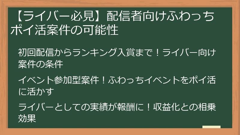【ライバー必見】配信者向けふわっちポイ活案件の可能性