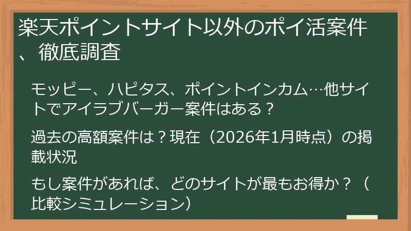 楽天ポイントサイト以外のポイ活案件、徹底調査