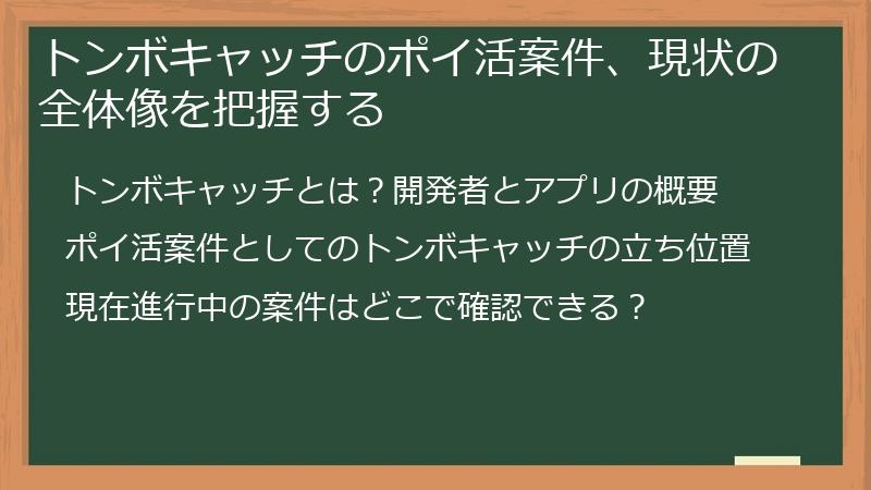 トンボキャッチのポイ活案件、現状の全体像を把握する