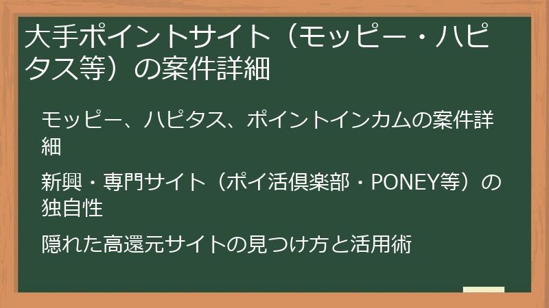 大手ポイントサイト（モッピー・ハピタス等）の案件詳細