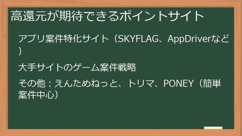 高還元が期待できるポイントサイト