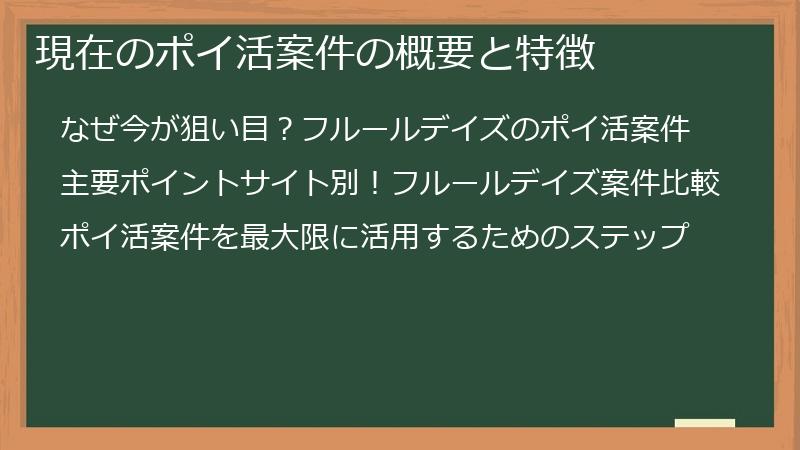 現在のポイ活案件の概要と特徴