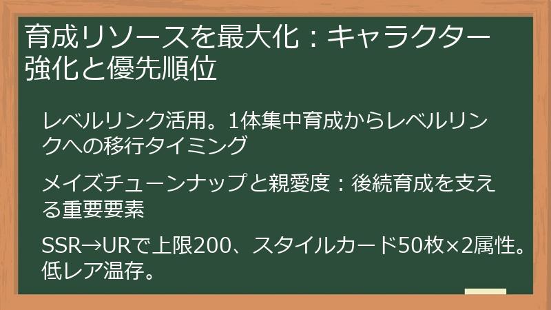 育成リソースを最大化：キャラクター強化と優先順位