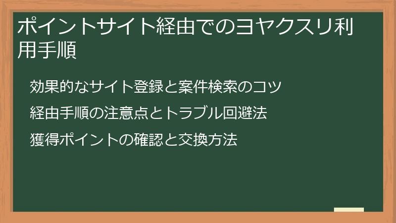 ポイントサイト経由でのヨヤクスリ利用手順