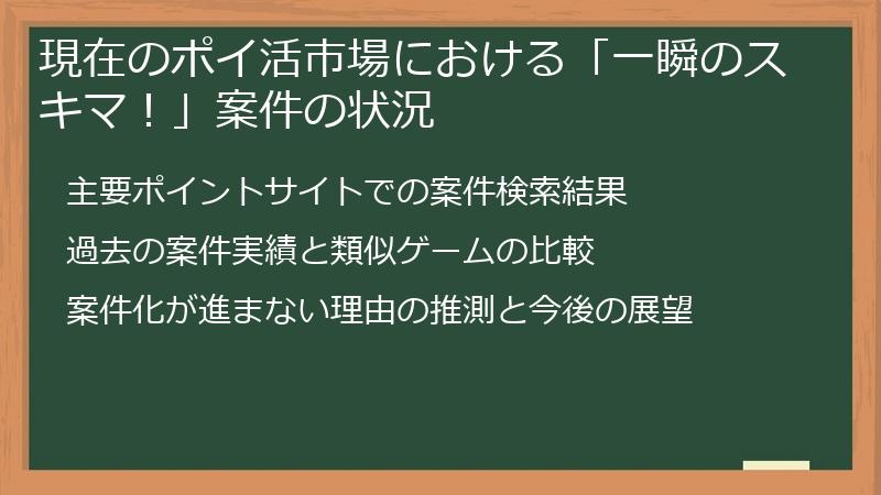 現在のポイ活市場における「一瞬のスキマ!」案件の状況