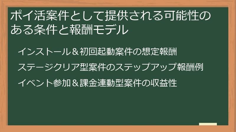 ポイ活案件として提供される可能性のある条件と報酬モデル