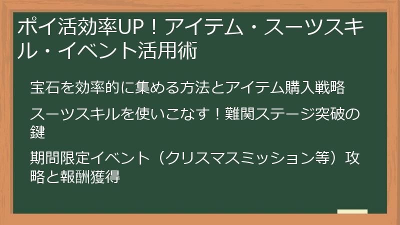 ポイ活効率UP!アイテム・スーツスキル・イベント活用術