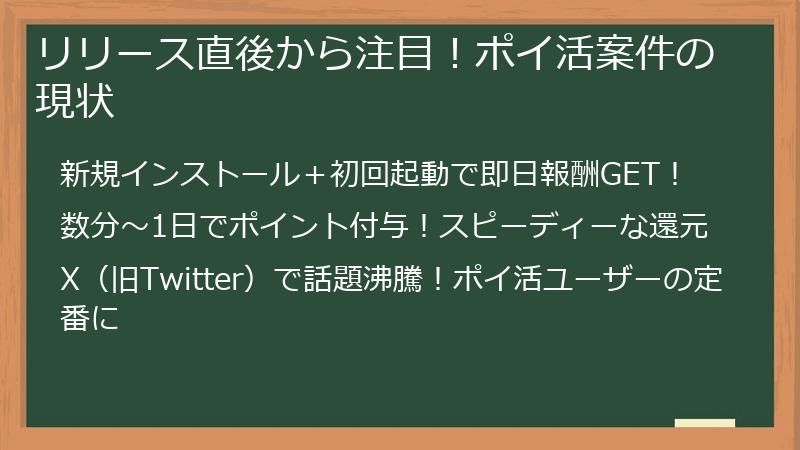 リリース直後から注目！ポイ活案件の現状