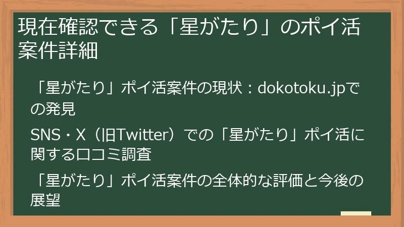現在確認できる「星がたり」のポイ活案件詳細
