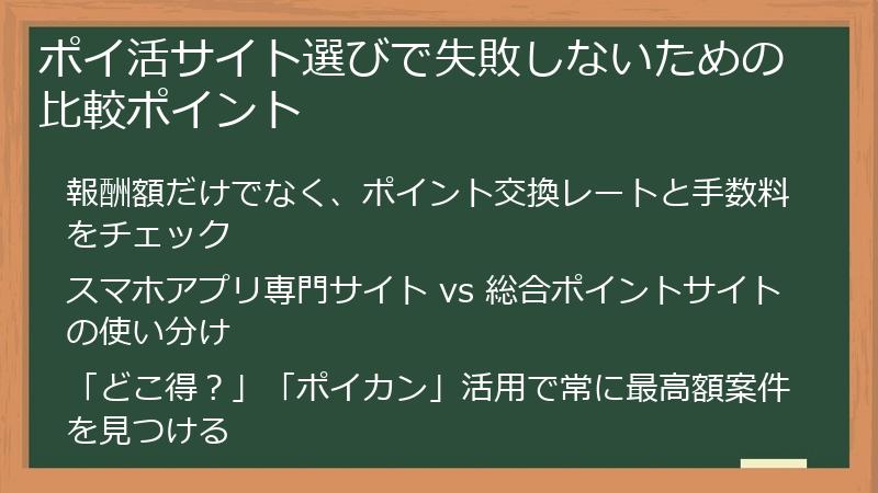 ポイ活サイト選びで失敗しないための比較ポイント