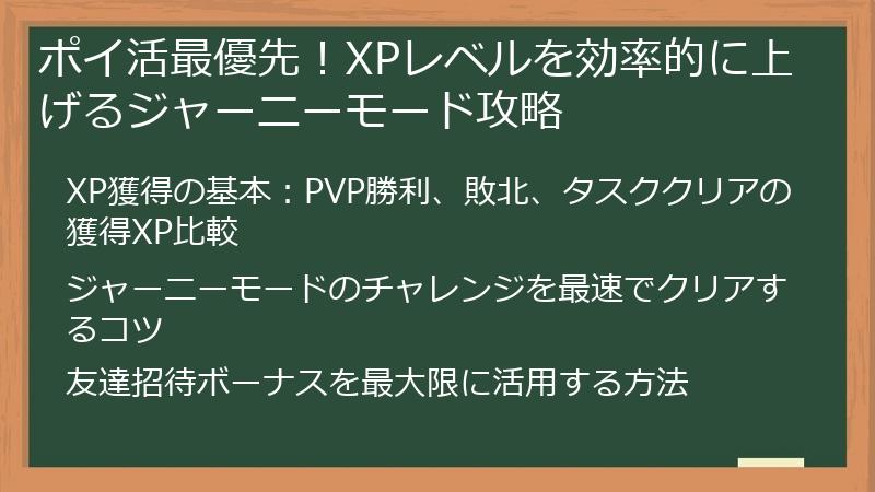 ポイ活最優先！XPレベルを効率的に上げるジャーニーモード攻略