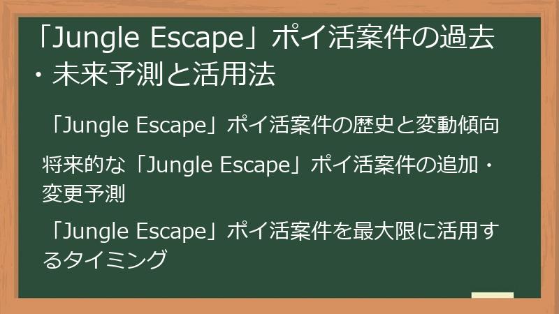 「Jungle Escape」ポイ活案件の過去・未来予測と活用法