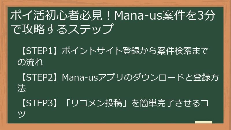 ポイ活初心者必見！Mana-us案件を3分で攻略するステップ
