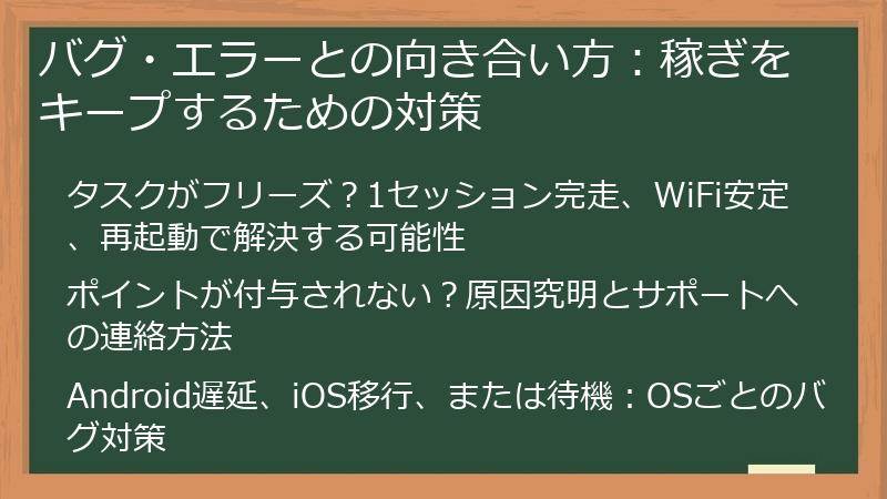 バグ・エラーとの向き合い方：稼ぎをキープするための対策