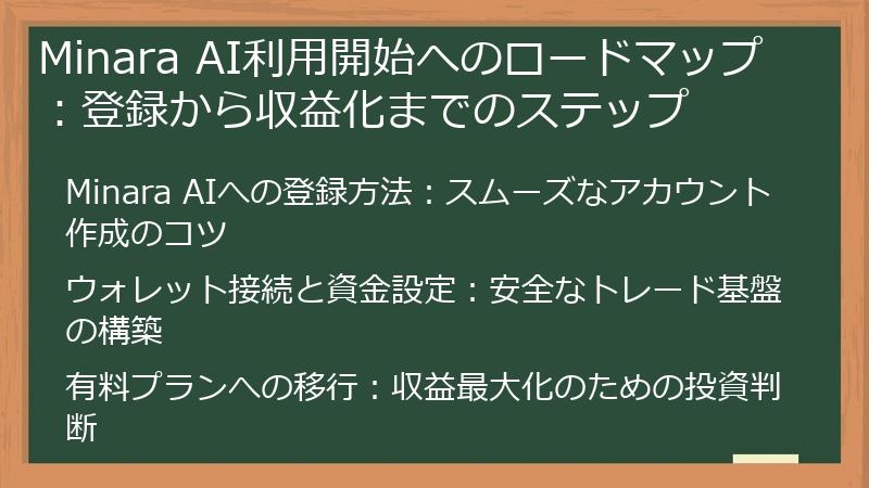 Minara AI利用開始へのロードマップ：登録から収益化までのステップ