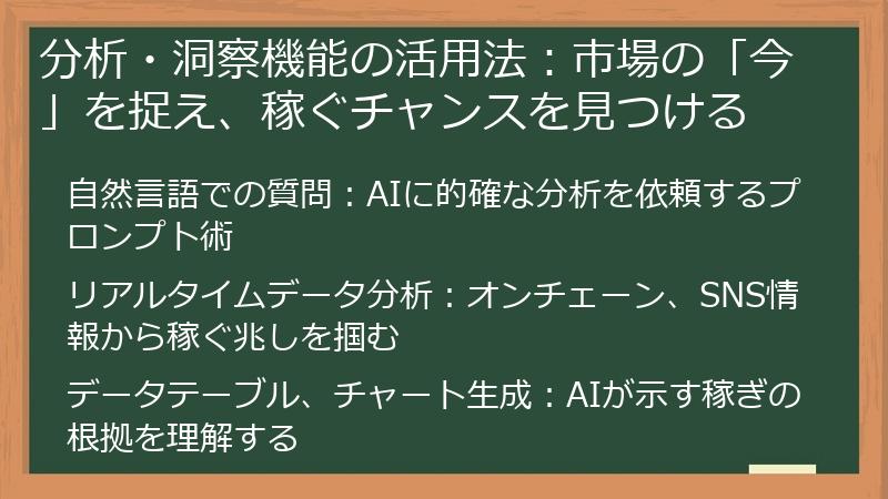 分析・洞察機能の活用法：市場の「今」を捉え、稼ぐチャンスを見つける