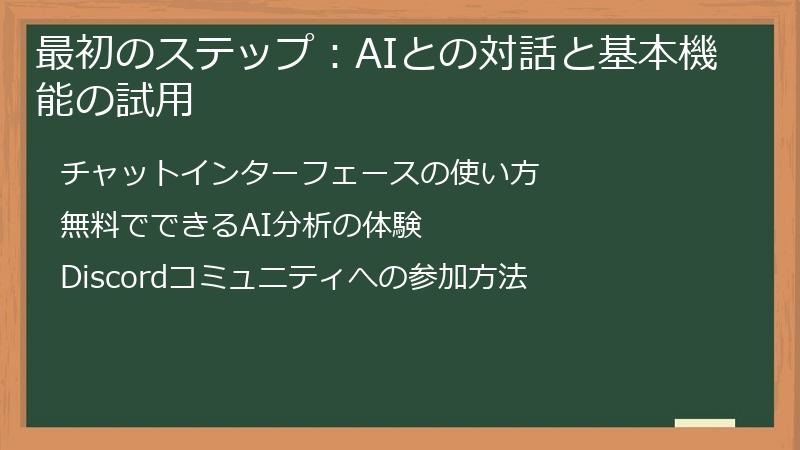 最初のステップ：AIとの対話と基本機能の試用