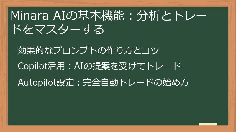 Minara AIの基本機能：分析とトレードをマスターする