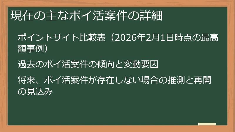 現在の主なポイ活案件の詳細