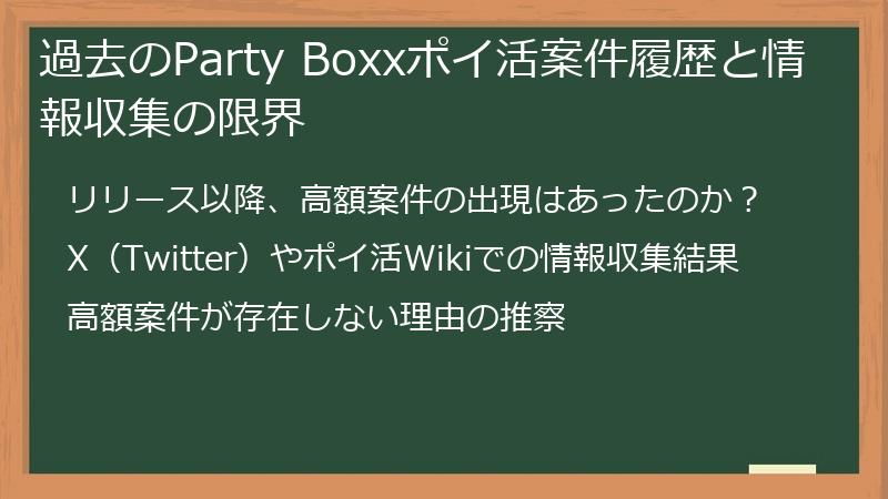 過去のParty Boxxポイ活案件履歴と情報収集の限界