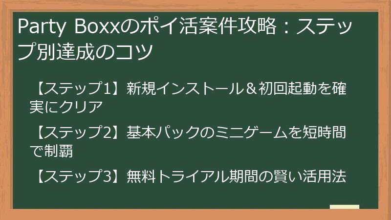 Party Boxxのポイ活案件攻略：ステップ別達成のコツ