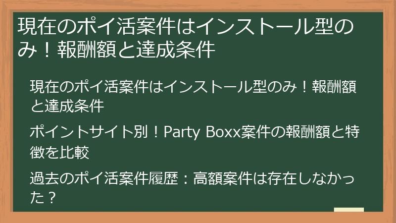 現在のポイ活案件はインストール型のみ！報酬額と達成条件