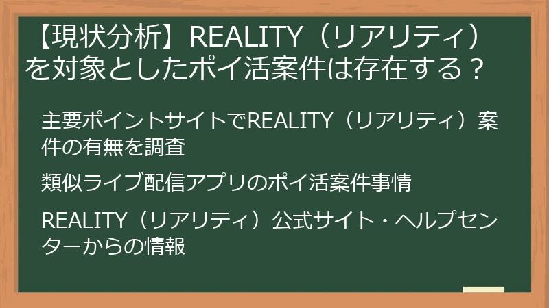 【現状分析】REALITY（リアリティ）を対象としたポイ活案件は存在する？