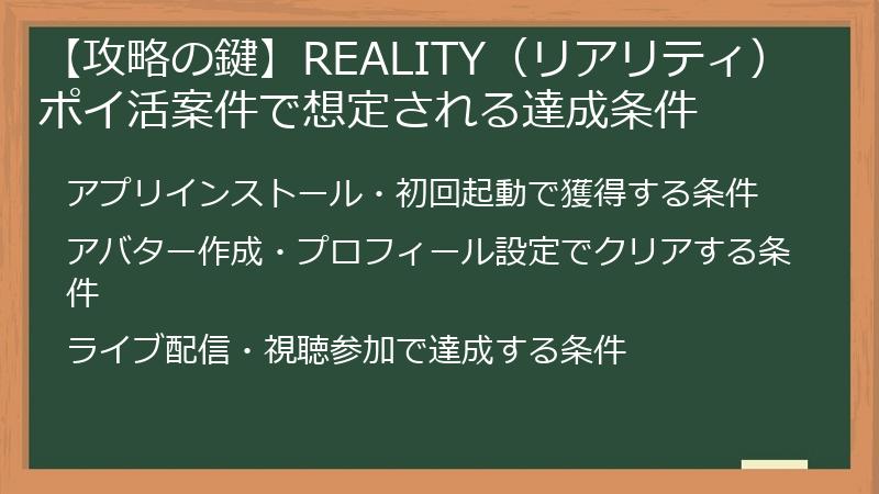 【攻略の鍵】REALITY（リアリティ）ポイ活案件で想定される達成条件