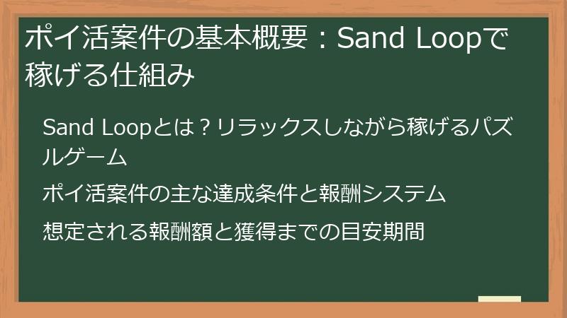 ポイ活案件の基本概要：Sand Loopで稼げる仕組み