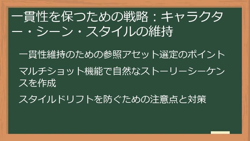 一貫性を保つための戦略：キャラクター・シーン・スタイルの維持