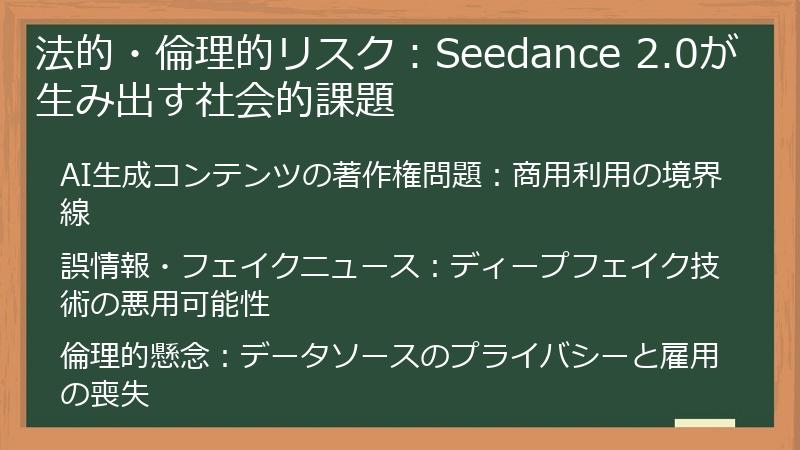 法的・倫理的リスク：Seedance 2.0が生み出す社会的課題