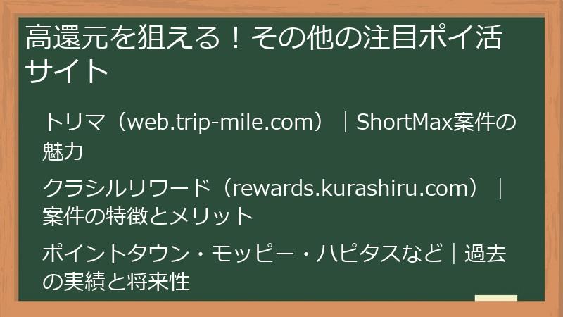 高還元を狙える！その他の注目ポイ活サイト
