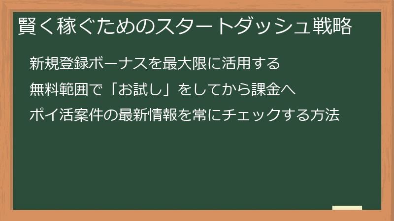 賢く稼ぐためのスタートダッシュ戦略