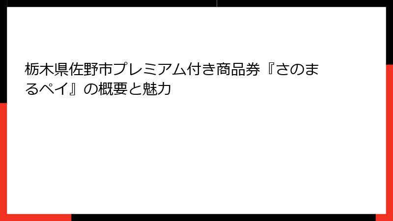 栃木県佐野市プレミアム付き商品券『さのまるペイ』の概要と魅力