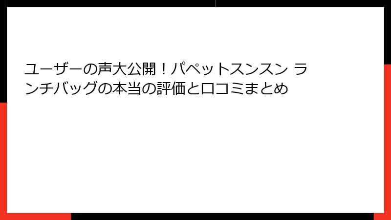 ユーザーの声大公開！パペットスンスン ランチバッグの本当の評価と口コミまとめ
