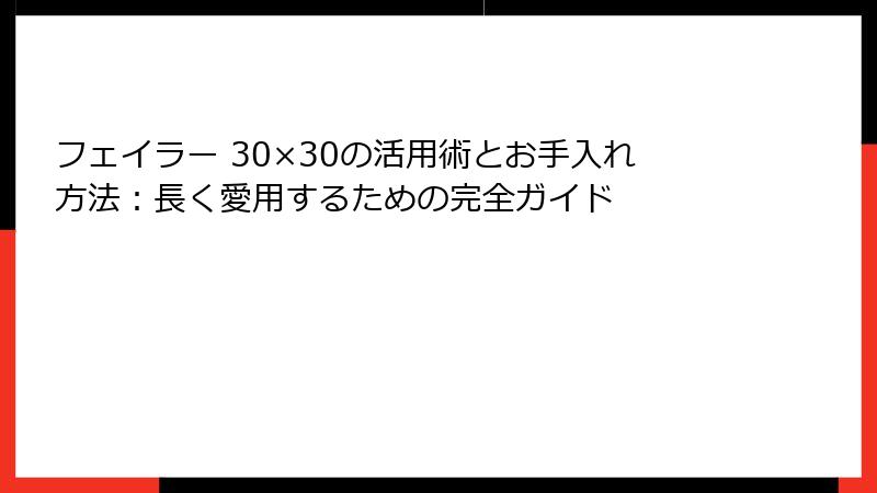 フェイラー 30×30の活用術とお手入れ方法：長く愛用するための完全ガイド