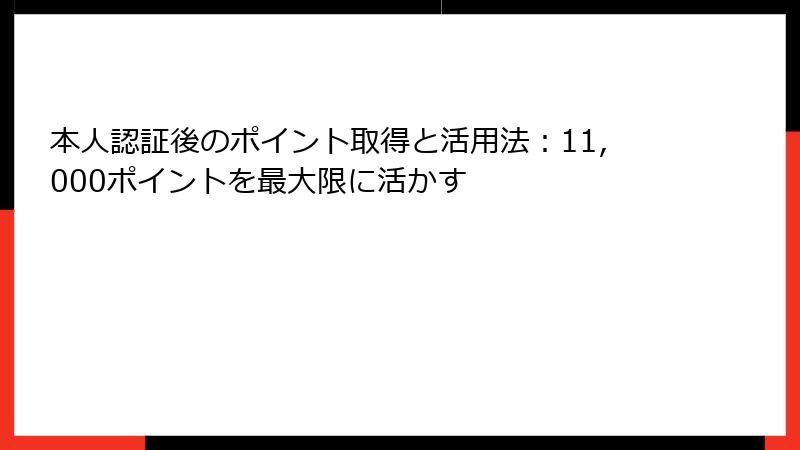 本人認証後のポイント取得と活用法：11,000ポイントを最大限に活かす