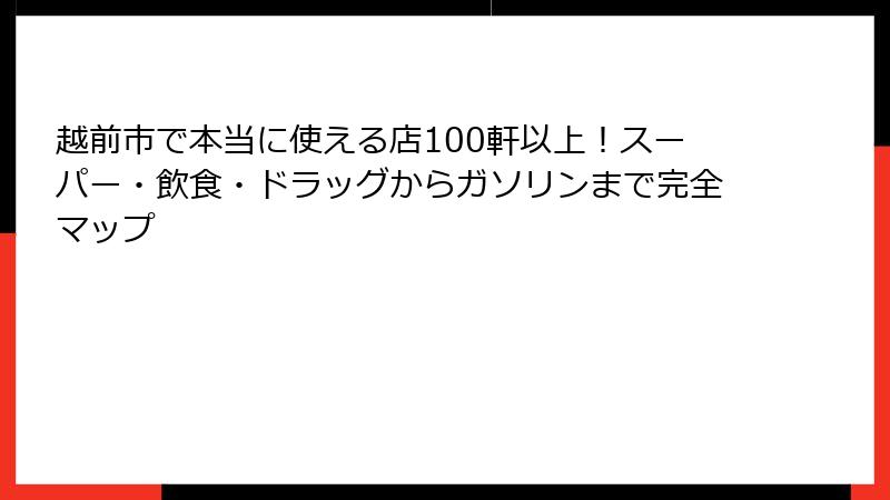 越前市で本当に使える店100軒以上！スーパー・飲食・ドラッグからガソリンまで完全マップ