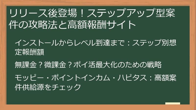 リリース後登場！ステップアップ型案件の攻略法と高額報酬サイト