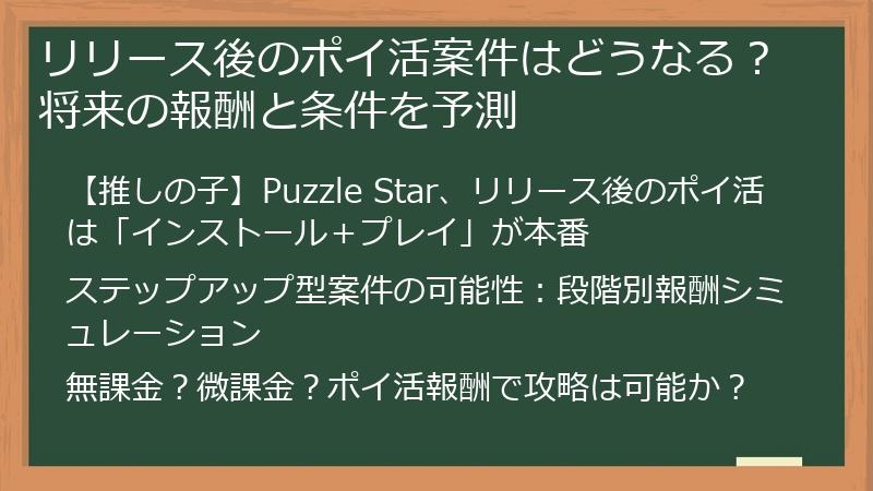 リリース後のポイ活案件はどうなる？将来の報酬と条件を予測