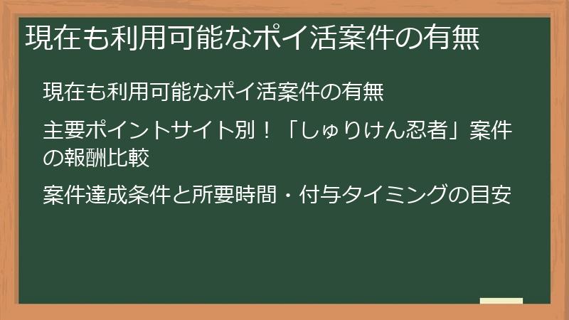 現在も利用可能なポイ活案件の有無
