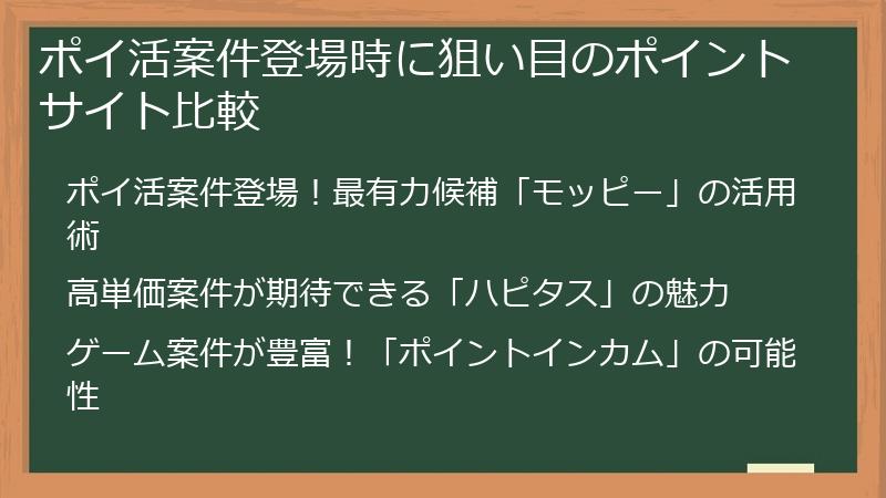 ポイ活案件登場時に狙い目のポイントサイト比較