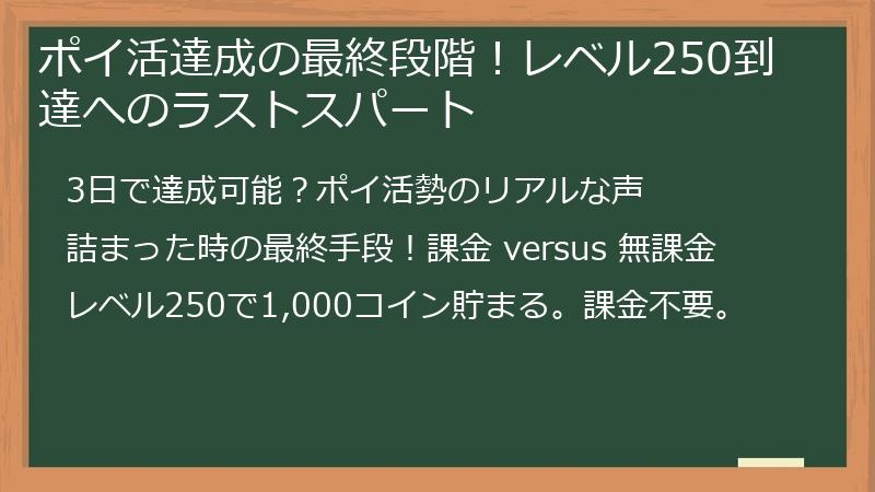 ポイ活達成の最終段階！レベル250到達へのラストスパート