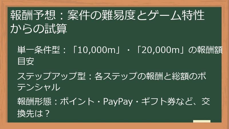 報酬予想：案件の難易度とゲーム特性からの試算