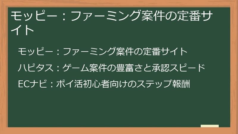 モッピー：ファーミング案件の定番サイト