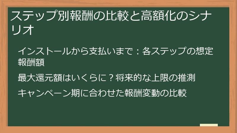 ステップ別報酬の比較と高額化のシナリオ
