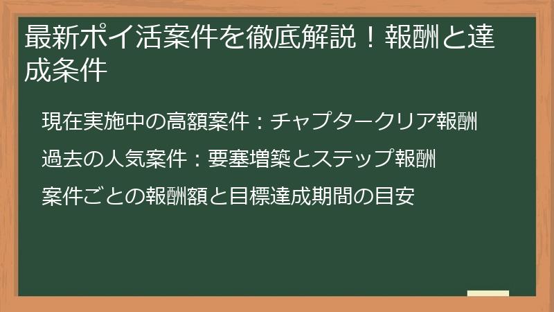 最新ポイ活案件を徹底解説!報酬と達成条件