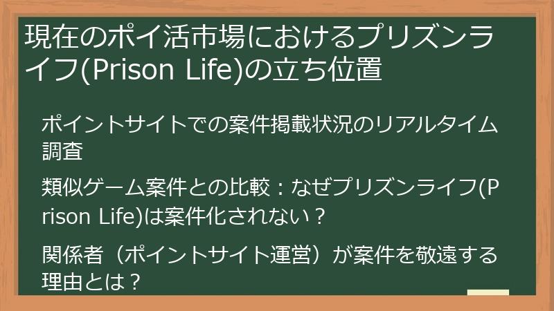 現在のポイ活市場におけるプリズンライフ(Prison Life)の立ち位置