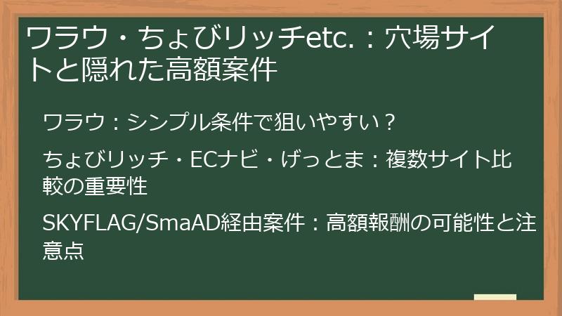 ワラウ・ちょびリッチetc.：穴場サイトと隠れた高額案件